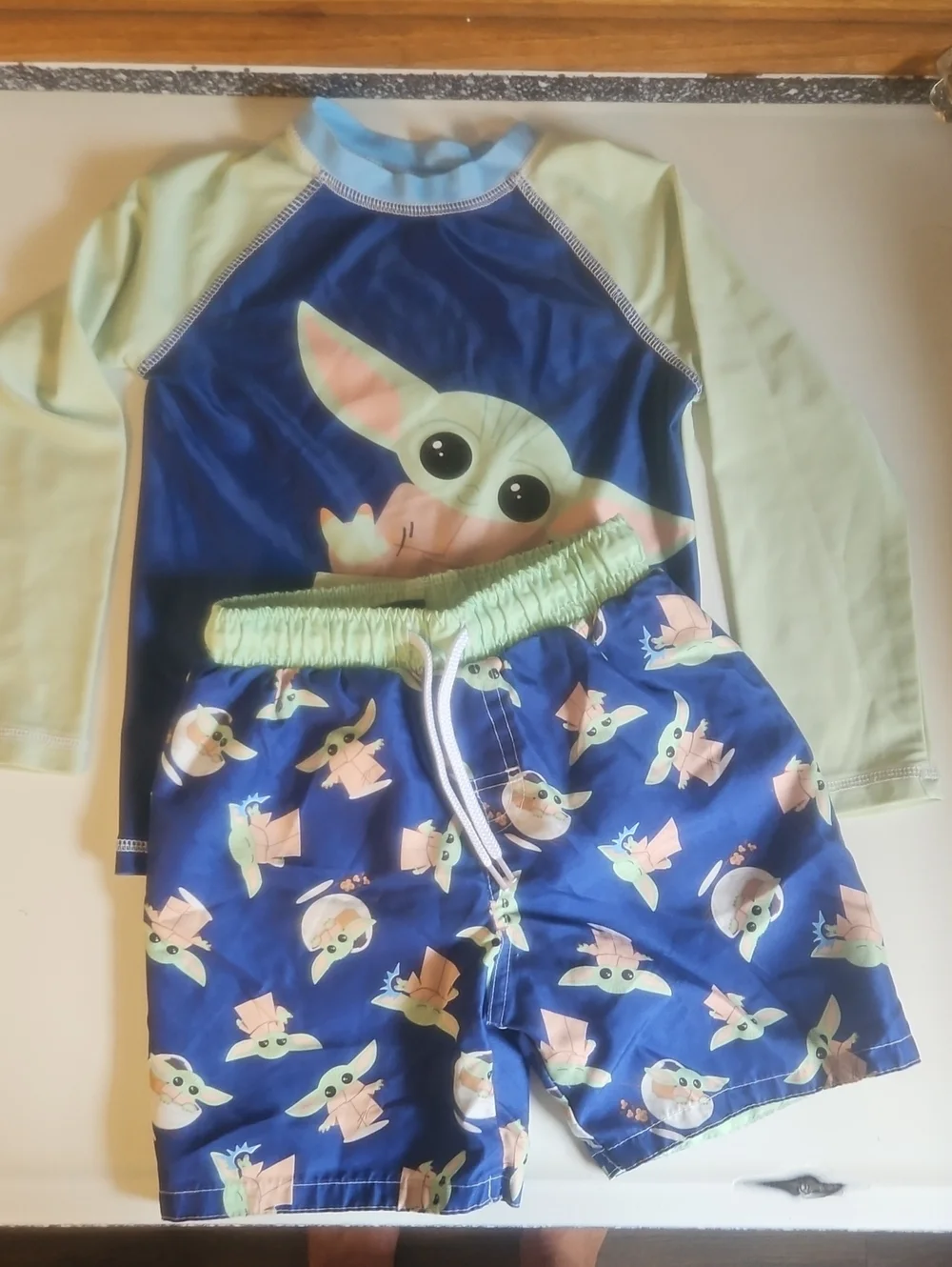 Star Wars Blue & Light Green Baby Yoda Kids Rashguard Swim Set
